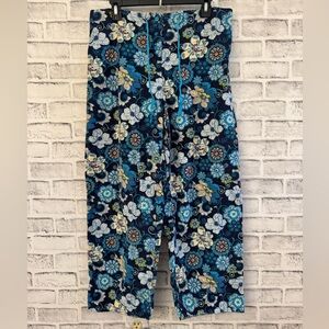 Women’s Vera Bradley blue floral print wide leg 100% cotton casual crop pants M